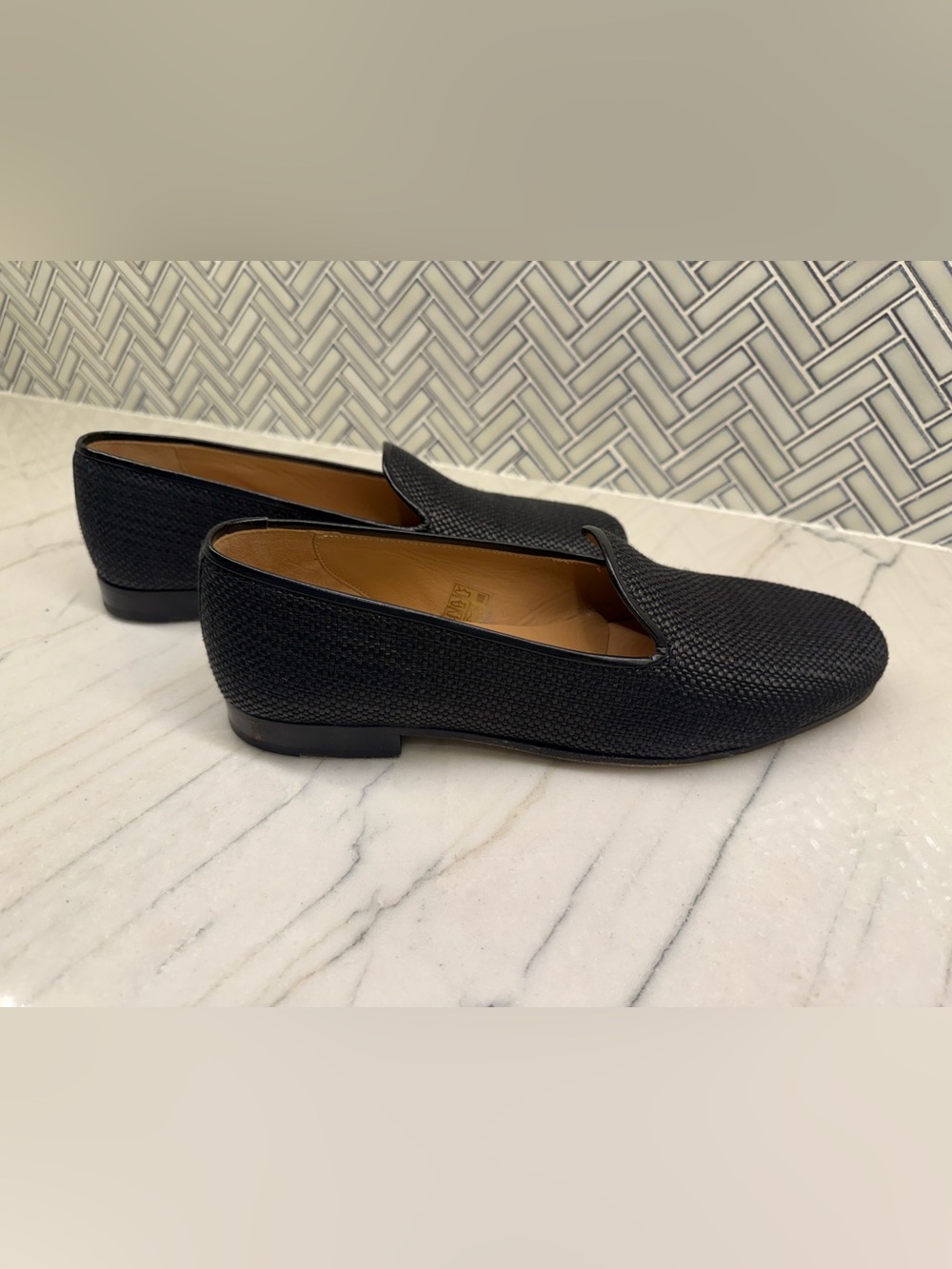 Stubbs & Wootton Black Textured Leather Slip-On Loafers